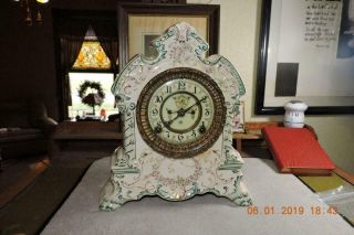Antique Ansonia Open Escapement Porcelain China Shelf Mantle Clock