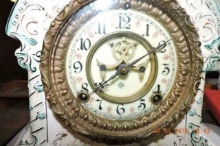 Antique Ansonia Open Escapement Porcelain China Shelf Mantle Clock 2
