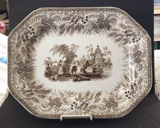 Lovely Antique Brown Transferware Platter The Bosphorus R.  Hall Staffordshire