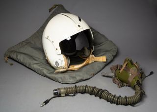 Vintage Usaf Pilot Flight Helmet Mil - H - 26671b Large W/ Mbu - 5/p Oxygen Mask