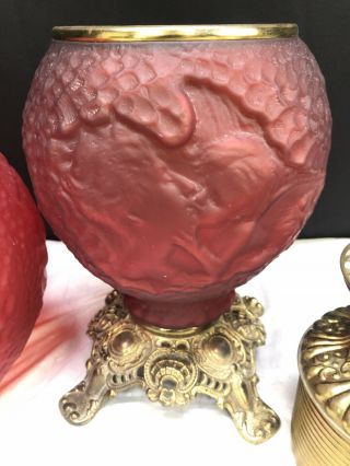 Antique Fostoria Psyche & Cupid Gone with The Wind Oil Lamp Red Satin Glass Rare 10