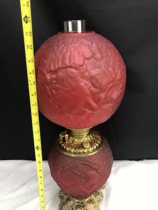 Antique Fostoria Psyche & Cupid Gone with The Wind Oil Lamp Red Satin Glass Rare 6