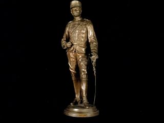 French Officer Uniformed With Sword Spelter Sculpture By F.  Milliol Ww1