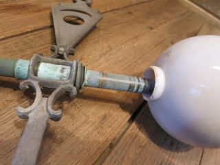Vintage Metal Arrow Lightning Rod White Milk Glass Ball Weathered Lighting Rod 10