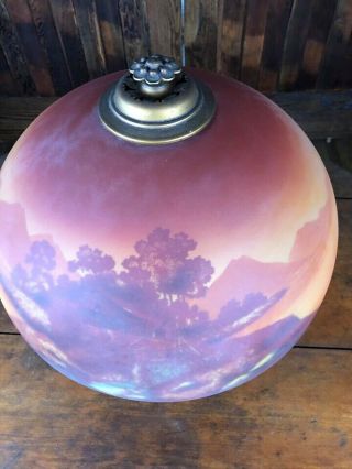 Antique Pairpoint Scenic Reverse Painted Table Lamp Farm Cottage Scene 2