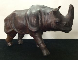 Antique Leather Rhinoceros Rhino Large Circa 1950’s Glass Eyes Rare ⭐️