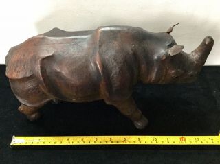 Antique Leather Rhinoceros Rhino Large Circa 1950’s Glass Eyes RARE ⭐️ 2