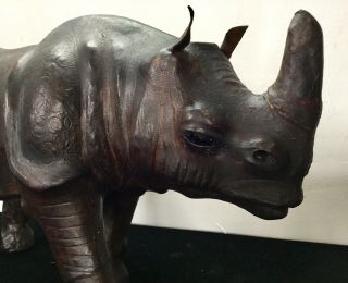 Antique Leather Rhinoceros Rhino Large Circa 1950’s Glass Eyes RARE ⭐️ 3