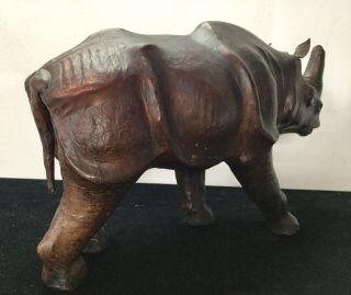 Antique Leather Rhinoceros Rhino Large Circa 1950’s Glass Eyes RARE ⭐️ 4