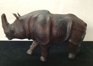 Antique Leather Rhinoceros Rhino Large Circa 1950’s Glass Eyes RARE ⭐️ 7
