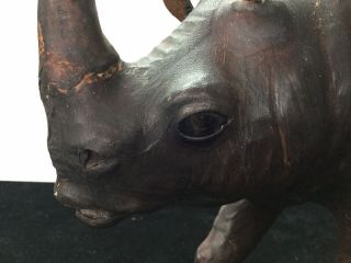 Antique Leather Rhinoceros Rhino Large Circa 1950’s Glass Eyes RARE ⭐️ 8