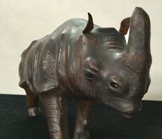 Antique Leather Rhinoceros Rhino Large Circa 1950’s Glass Eyes RARE ⭐️ 9