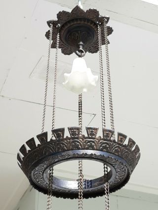 1877 Antique Signed Bradley & Hubbard Iron Horse Cast Iron Hanging Lamp B&H 2