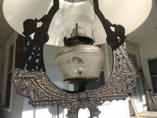 1877 Antique Signed Bradley & Hubbard Iron Horse Cast Iron Hanging Lamp B&H 3