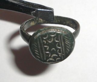 Ancient Byzantine Empire,  8th - 10th C.  Ad.  Bronze Intaglio Signet Ring
