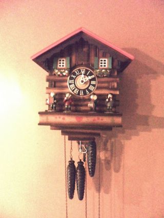 Vintage German Cuckoo Clock With Dancing Figurines And Chimes For Restore