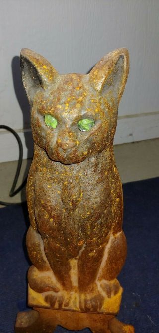 Heavy True Antique Cat Andirons With Old Green Glass Eyes