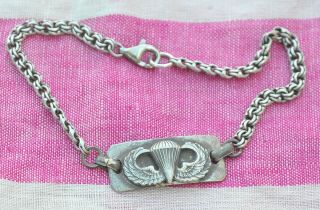 Vintage Sterling Silver Us Army Jump Wings Id Bracelet 8  617