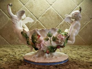 English Moore Floral Porcelain Centerpiece Bowl W 2 Cherubs