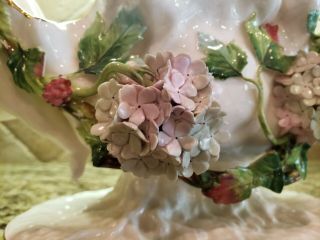 English Moore Floral Porcelain Centerpiece Bowl w 2 Cherubs 3