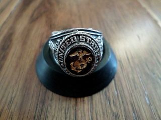 Marine Corps Military Rhodium Ring Ruby Crystal Inlay U.  S.  A Made Size 13