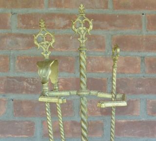 Antique Ornate French Brass Fireplace Tool Set