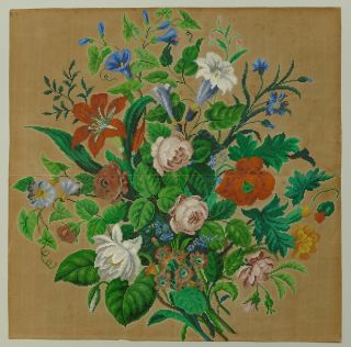 ANTIQUE LARGE HAND PAINTED FLORAL BERLIN WOOLWORK EMBROIDERY PATTERN 2 - 19th C 2