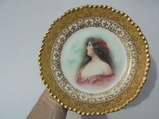 Antique Sgnd Jean Pouyat Jpl Limoges France Porcelain Lady Portrait Plate W Gold