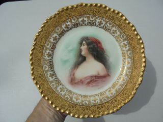 Antique Sgnd Jean Pouyat JPL Limoges France Porcelain Lady Portrait Plate w Gold 2