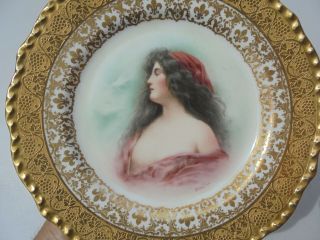 Antique Sgnd Jean Pouyat JPL Limoges France Porcelain Lady Portrait Plate w Gold 3