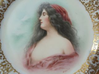 Antique Sgnd Jean Pouyat JPL Limoges France Porcelain Lady Portrait Plate w Gold 4
