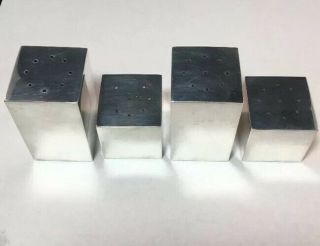 4 Pc Set Tiffany Sterling Silver Modernist Salt & Pepper Shakers Block Form 575