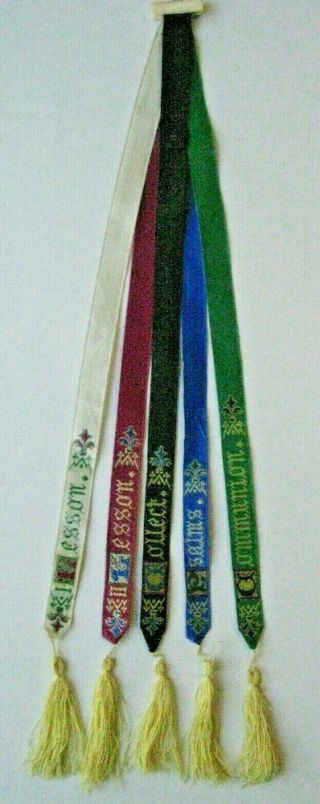 Rare Stevengraph Silk Bookmark 5 Ribbon Bible Marker Book Mark Thomas Stevens