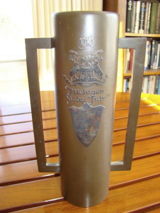 1916 Michigan State Fair Bronze Arts & Crafts Trophy / Vase Made By Heintz