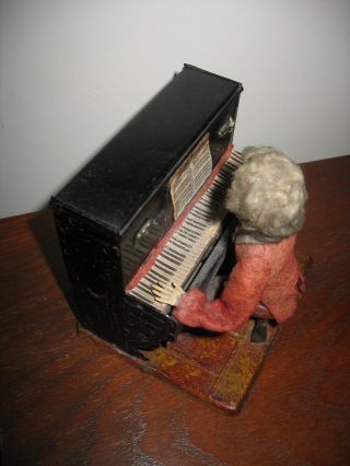 ANTIQUE FERNAND MARTIN PIANO PLAYER AUTOMATON FRANCE PIANIST TINPLATE TIN TOY 11