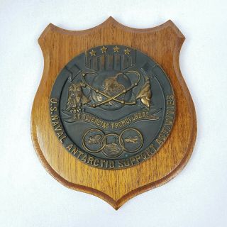 Vtg U.  S.  Naval Antarctic Support Activities Mounted Copper Plaque Rare