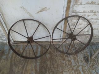 Pair Vintage 24 " Steel Spoke Wagon Cart Wheels Farm Garden Iron Welding