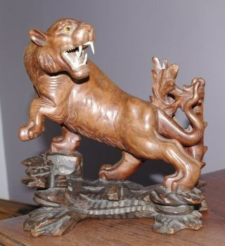 Fine Antique Chinese / Japanese Boxwood Wood Carving Figure Of A Tiger