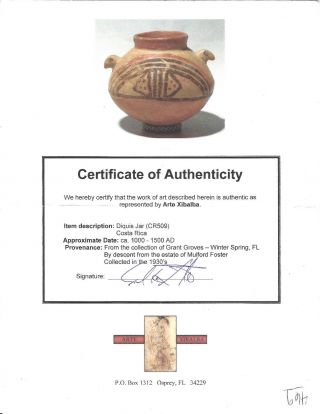 4 1/2 " Diquis Jar (pre - Columbian) Diquis Region Costa Rica Dual Effigy - R469