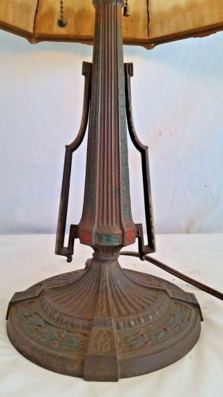 Antique Art Nouveau Table Lamp,  8 Panel Caramel Bent Slag Glass Shade 19 