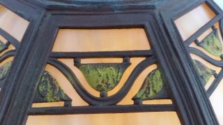 Antique Art Nouveau Table Lamp,  8 Panel Caramel Bent Slag Glass Shade 19 