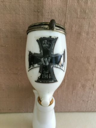 Vintage 1914 WW1 German Porcelain Smoking Pipe Bowl Iron Cross Decal 3