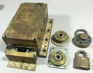 Antique Heavy Bank Vault Lock,  2 Padlock Combination Dial Yale Corbin Dudley Nr
