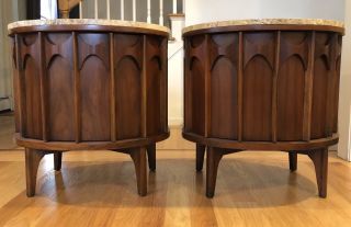 PAIR Rosewood Mid Century Kent Coffey Perspecta Marble Top Commodes Cabinets 2