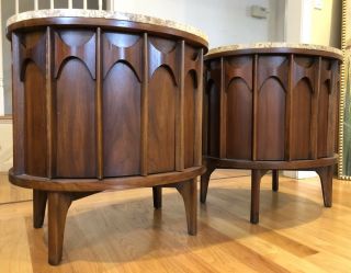 PAIR Rosewood Mid Century Kent Coffey Perspecta Marble Top Commodes Cabinets 3