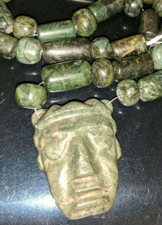 Precolumbian Carved Jade Necklace Pendant And Beads Mayan Aztec,  Mexico