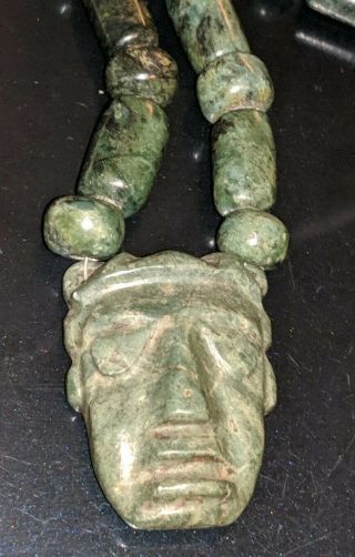 Precolumbian Carved Jade Necklace Pendant And Beads Mayan Aztec,  Mexico 5