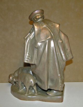 RARE Large Zsolnay Figurine Shepherd with Sheep ca:1920 ' s Eosin Glaze 13 