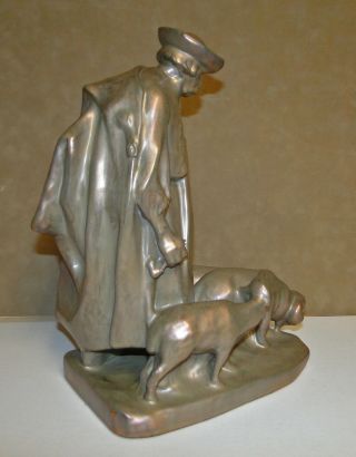 RARE Large Zsolnay Figurine Shepherd with Sheep ca:1920 ' s Eosin Glaze 13 