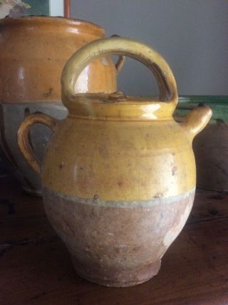 1900’s Antique French Pottery Yellow Cruche Water Jug French Decor